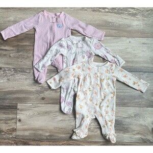 CARTERS Newborn 3 Piece Footie Set 2 2-way zip 1 Snap Floral & Dot print